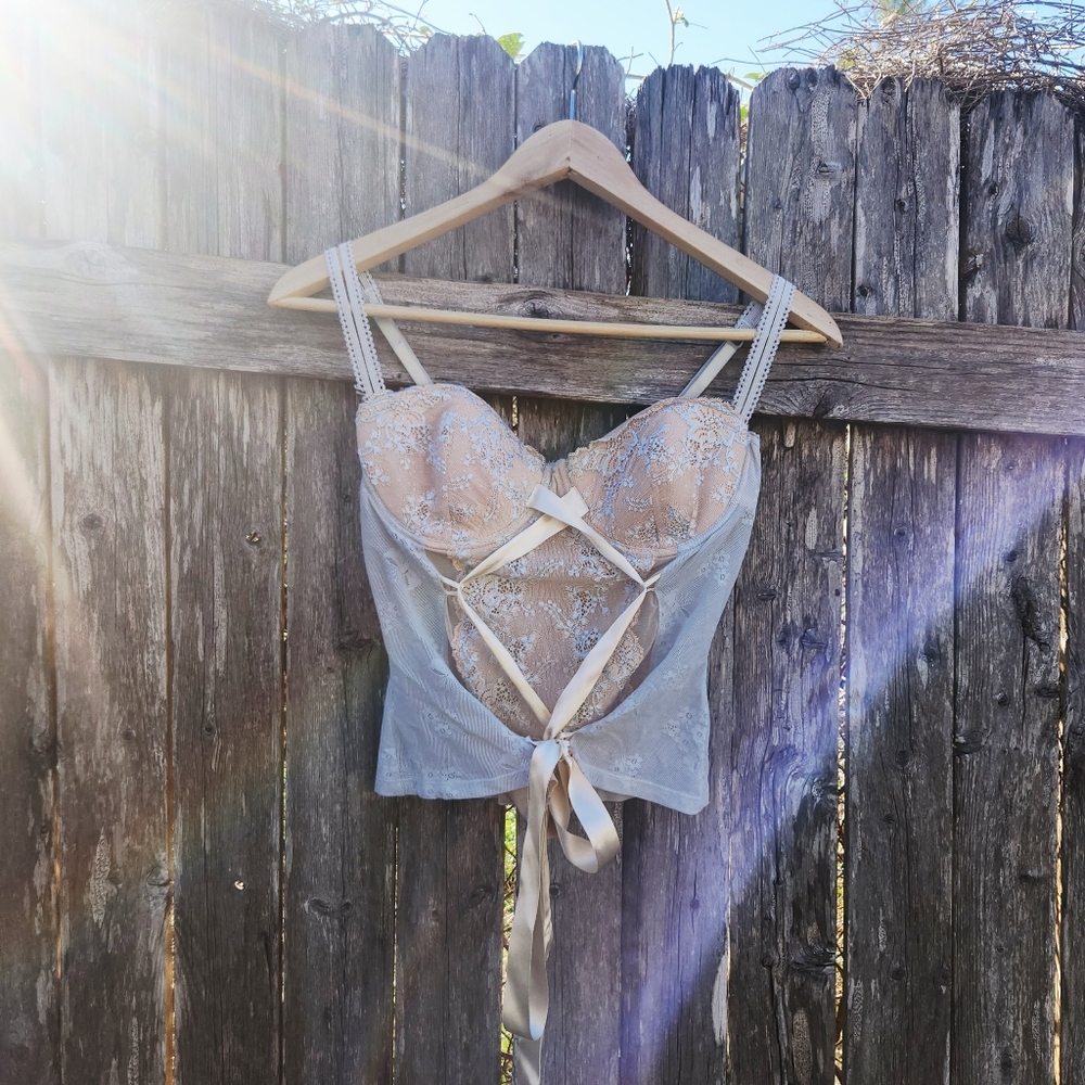 Rampage Y2k Baby Blue & Cream Bustier Top